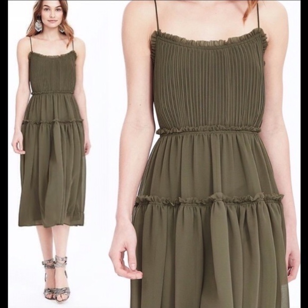 Banana Republic Olive Pleated Midi Dress